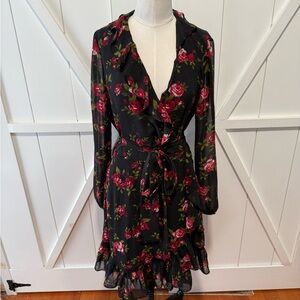 Nine West Black Floral Long Sleeve Dress